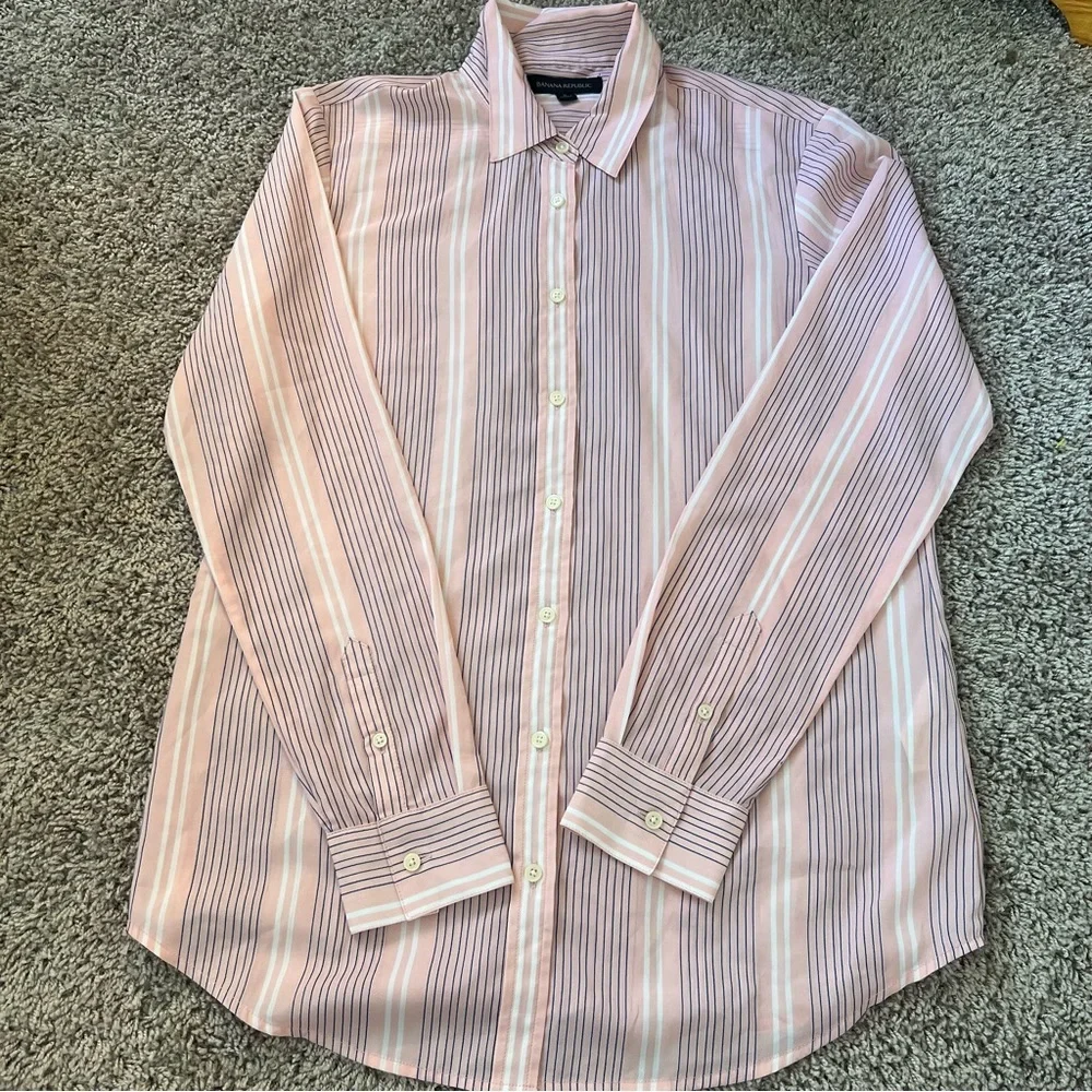 {Banana Republic} Pink and Blue Striped Button Down Shirt - Picture 1 of 7